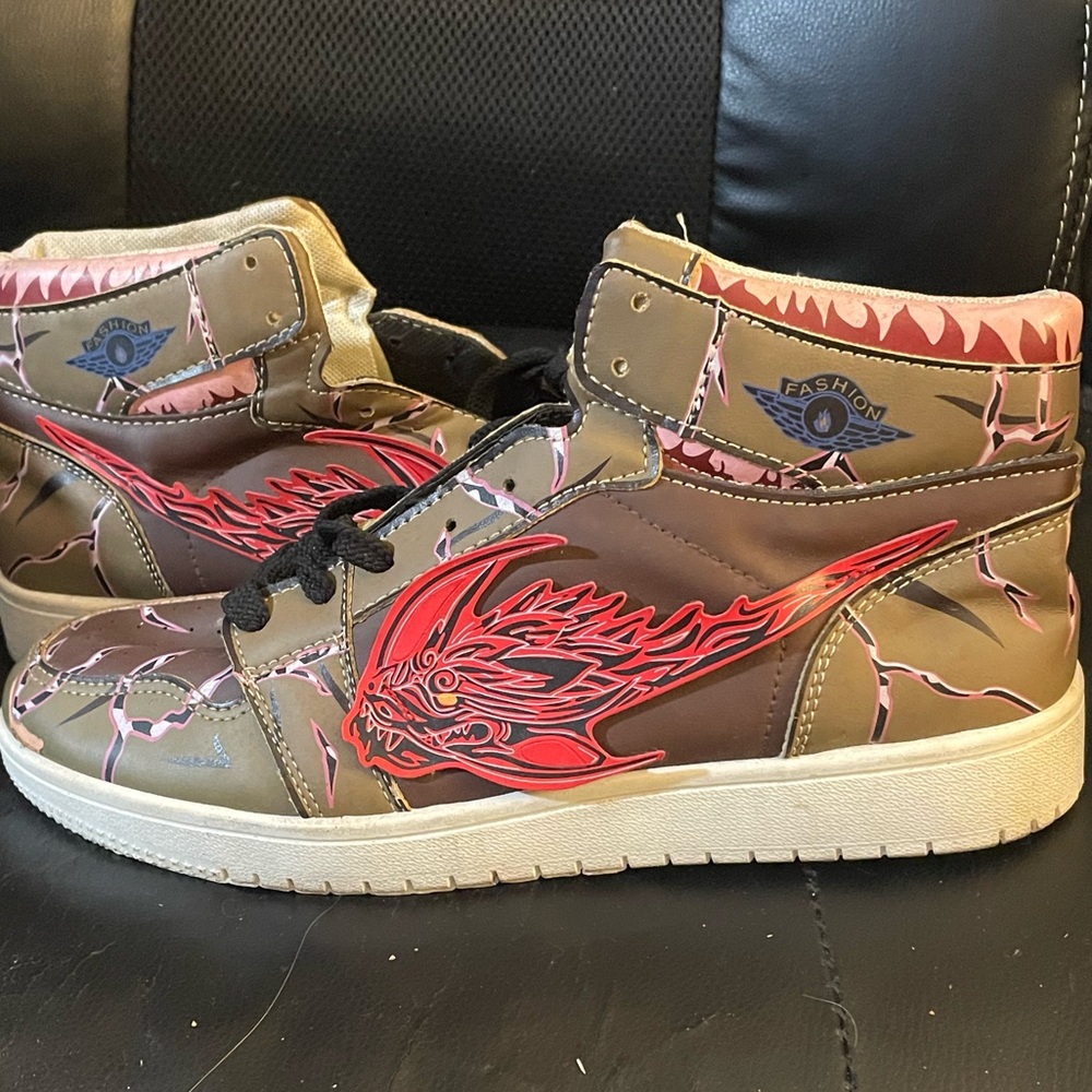 High-Top Sneakers with Red Flame Design